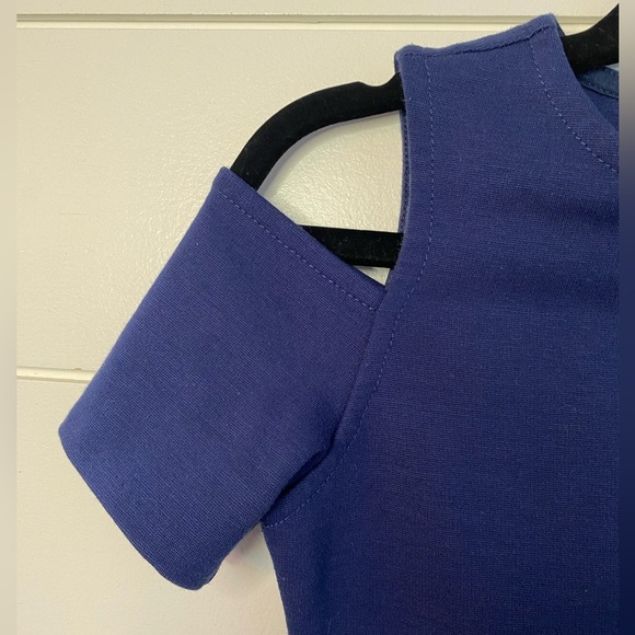 Polo Ralph Lauren Navy Blue Cold Shoulder short sleeve flare bottom dress size 7 - Picture 3 of 13
